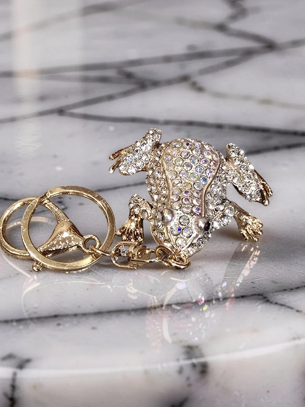 Crystal Frog Keychain Bag Charm - Gold Tone